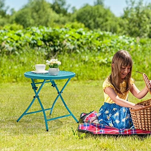 TeoKJ Folding Outdoor Side Table, No Assembly Patio Table with Cutouts
