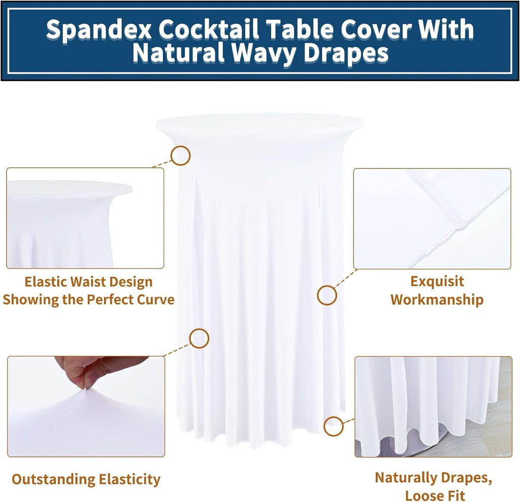 8 Packs White Round Cocktail Table Skirt 32"x 43"