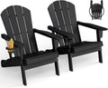 GREENVINES Folding Adirondack Chairs Set of 2 w/Cup Holder, HDPE, Black
