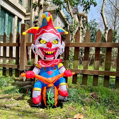 WBHome 5 Ft Halloween Inflatable Outdoor Clown Bicycle Decorations, Day of The Dead Blow Up Yard Decor with Built-in LED Light (Plug in) for Lawn Home Dia de Los Muertos Party Indoor Outdoor