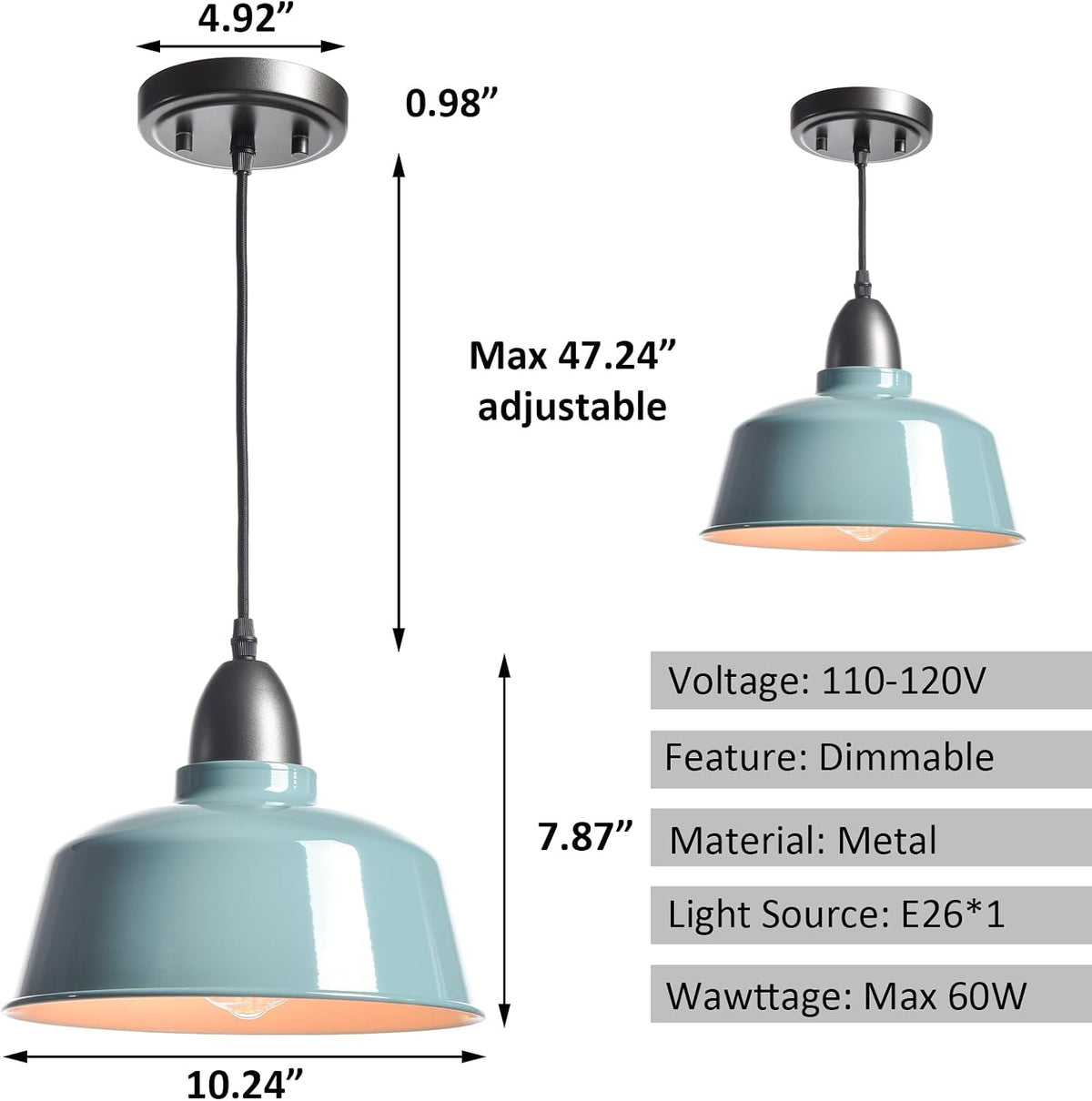 modern farmhouse blue pendant light, macaron dome, package contents