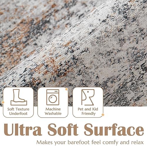 jinchan 5x7 Modern Abstract Washable Non-Slip Area Rug, Taupe