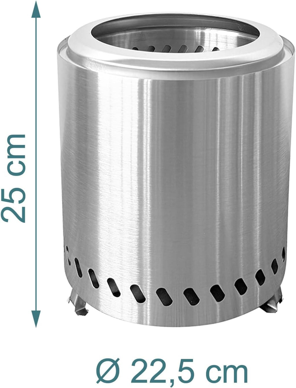 Relaxdays Smokeless Tabletop Fireplace, Stainless Steel, 25 x 22.5 x 22.5 cm, Removable Ash Tray, Camping, Silver