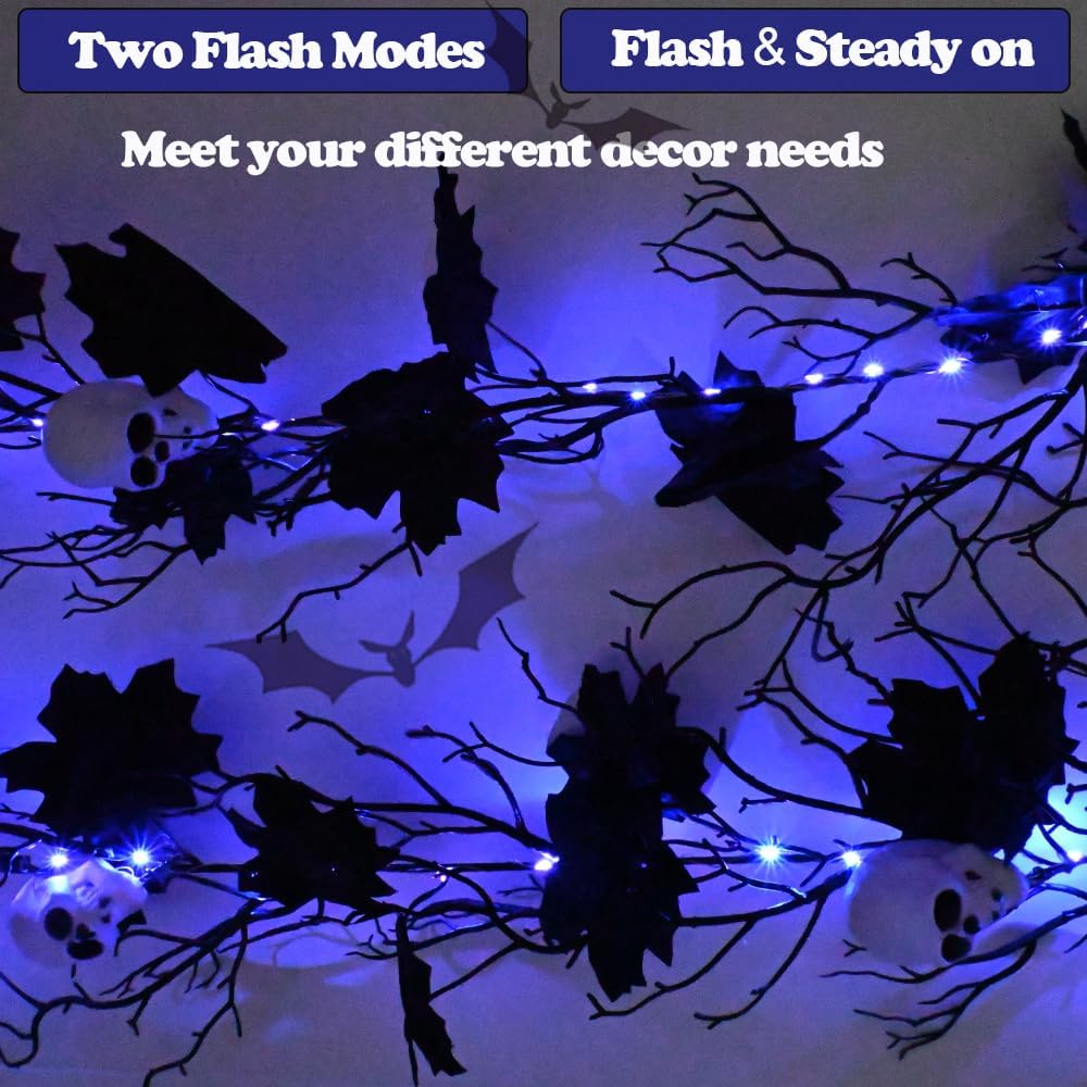 Halloween Black Garland with Timer 2 Pack 6 Feet Dead Branch Garland Lights w...