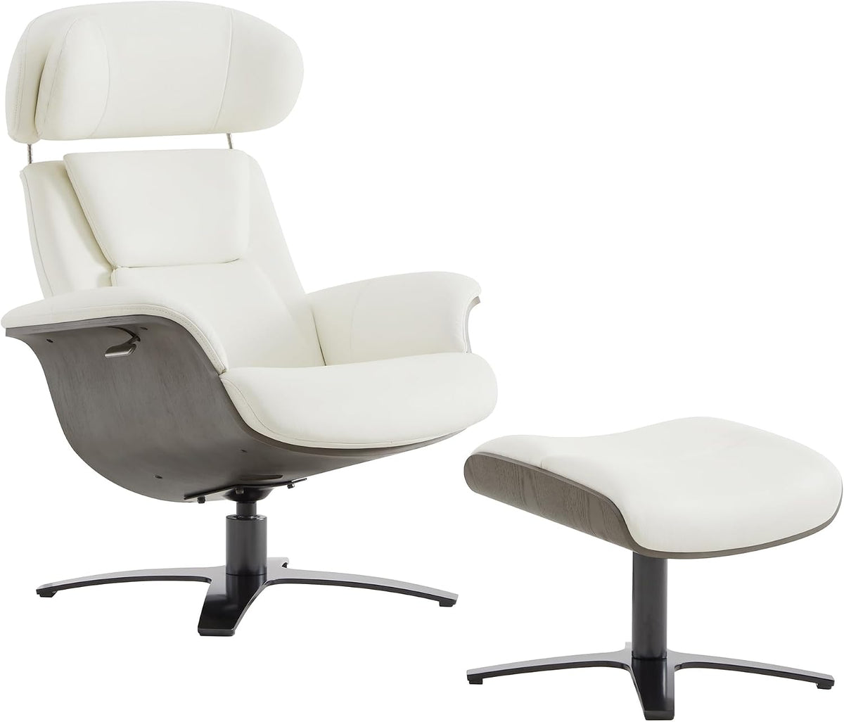 CHITA Genuine Leather Reclining Swivel Accent Chair with Ottoman, White