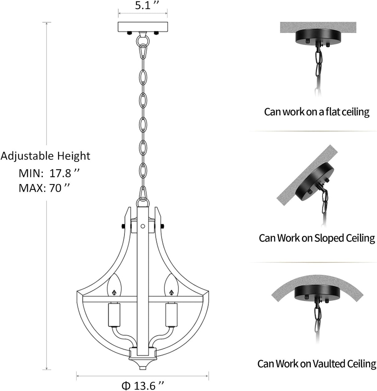 4-light farmhouse dining room light fixture, adjustable height, package contents