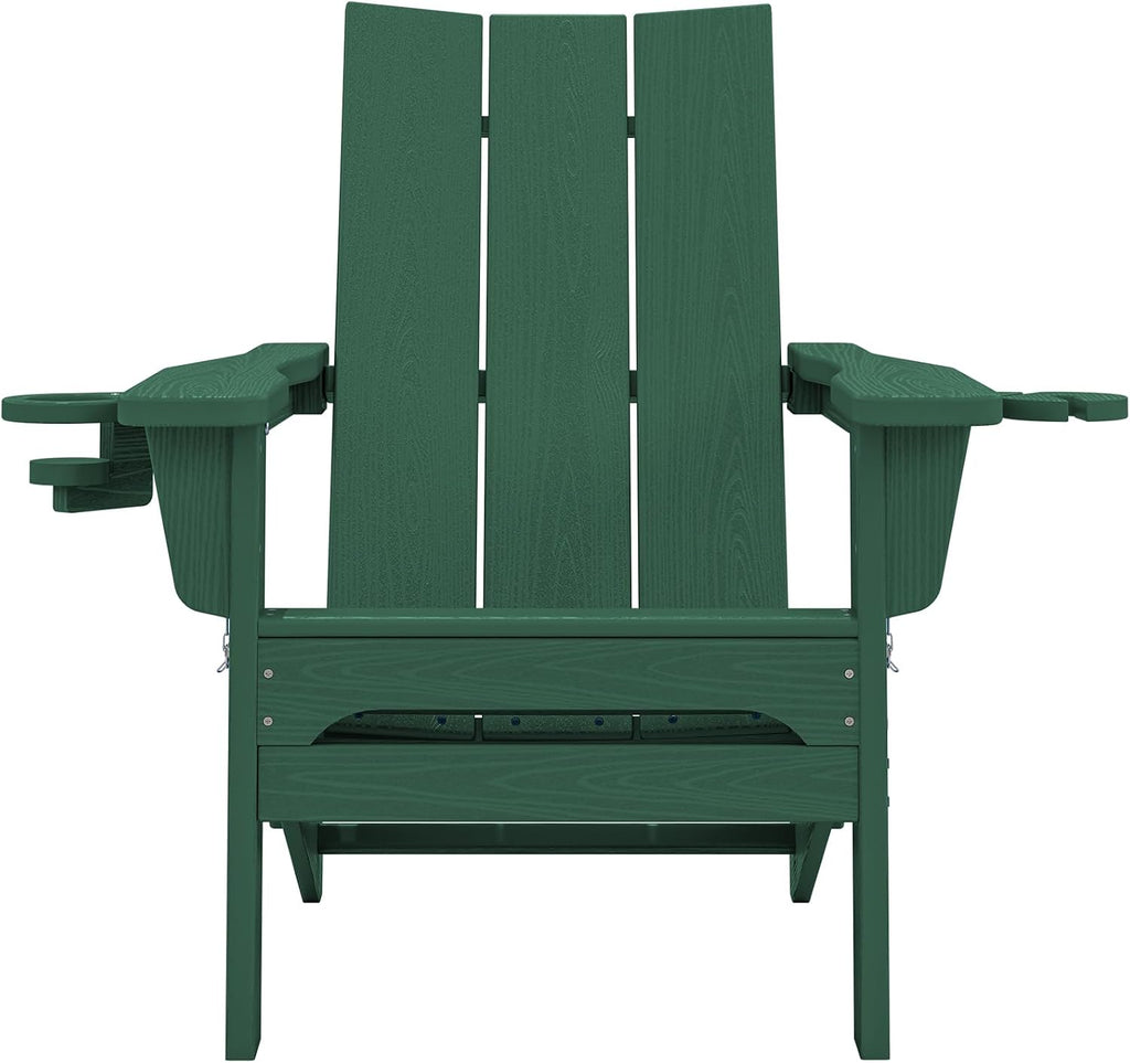 SERWALL Modern Folding Adirondack Chairs Set of 2, HDPE, Cup Holders, Green
