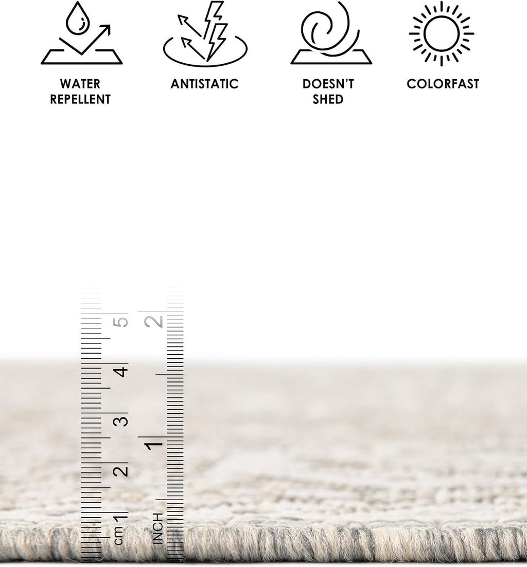 Rugs.com - Outdoor Aztec Rug – 2' x 3' 1 Light Gray Indoor/Outdoor Rug – Weather Resistant Flatweave for Patios, Decks, and Porches