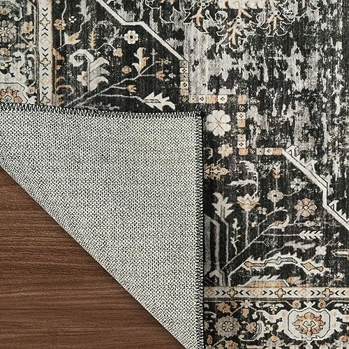 RUUGME Washable 9x12 Area Rugs - Large Rugs for Living Room Stain Resistant Carpet Vintage Rugs for Bedroom with Non Slip Backing Home Decor Floor Decoration Mat (9x12 Black)