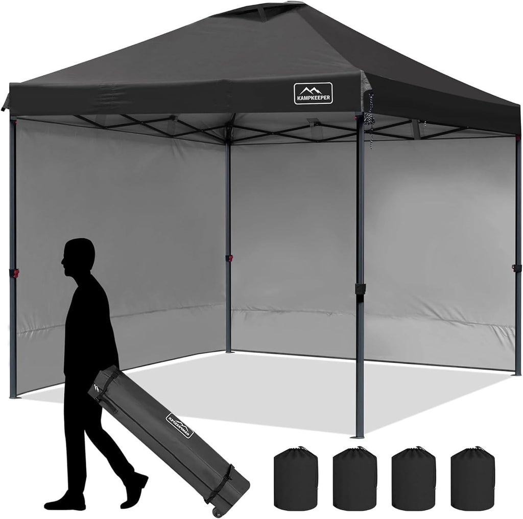 AMPKEEPER Outdoor Pop-Up Canopy Tent with 2 Sidewalls, Black, 10 x 10 Ft