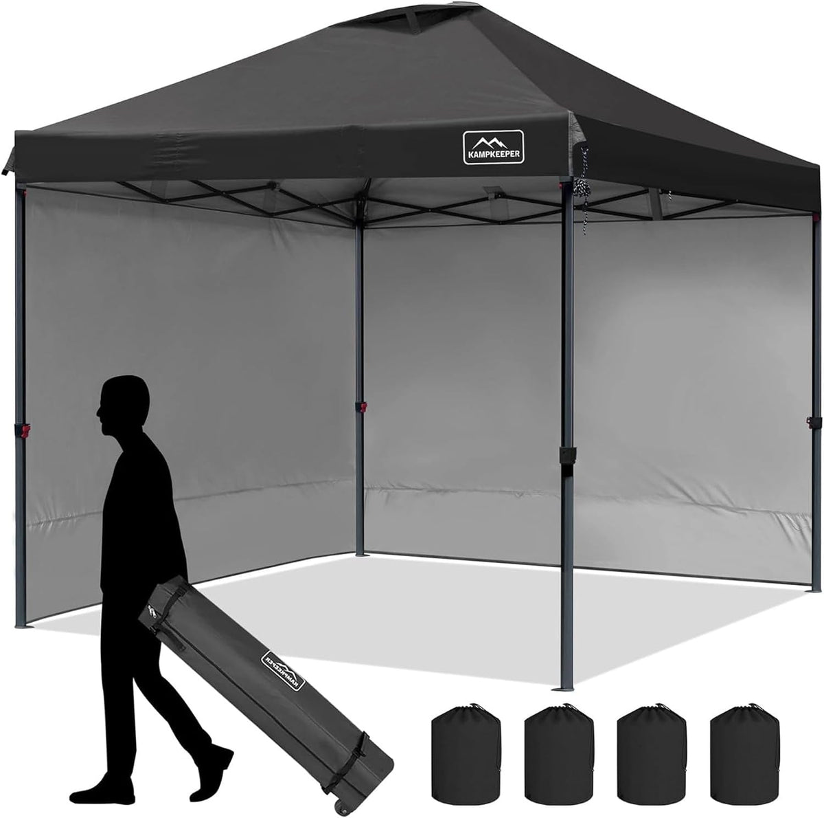 AMPKEEPER Outdoor Pop-Up Canopy Tent with 2 Sidewalls, Black, 10 x 10 Ft