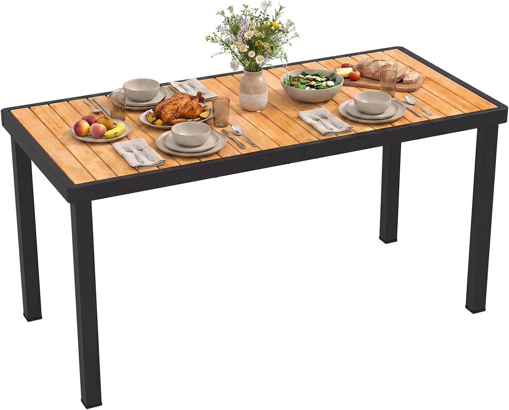 Tangkula 58" Rectangular Wood Patio Dining Table for 6