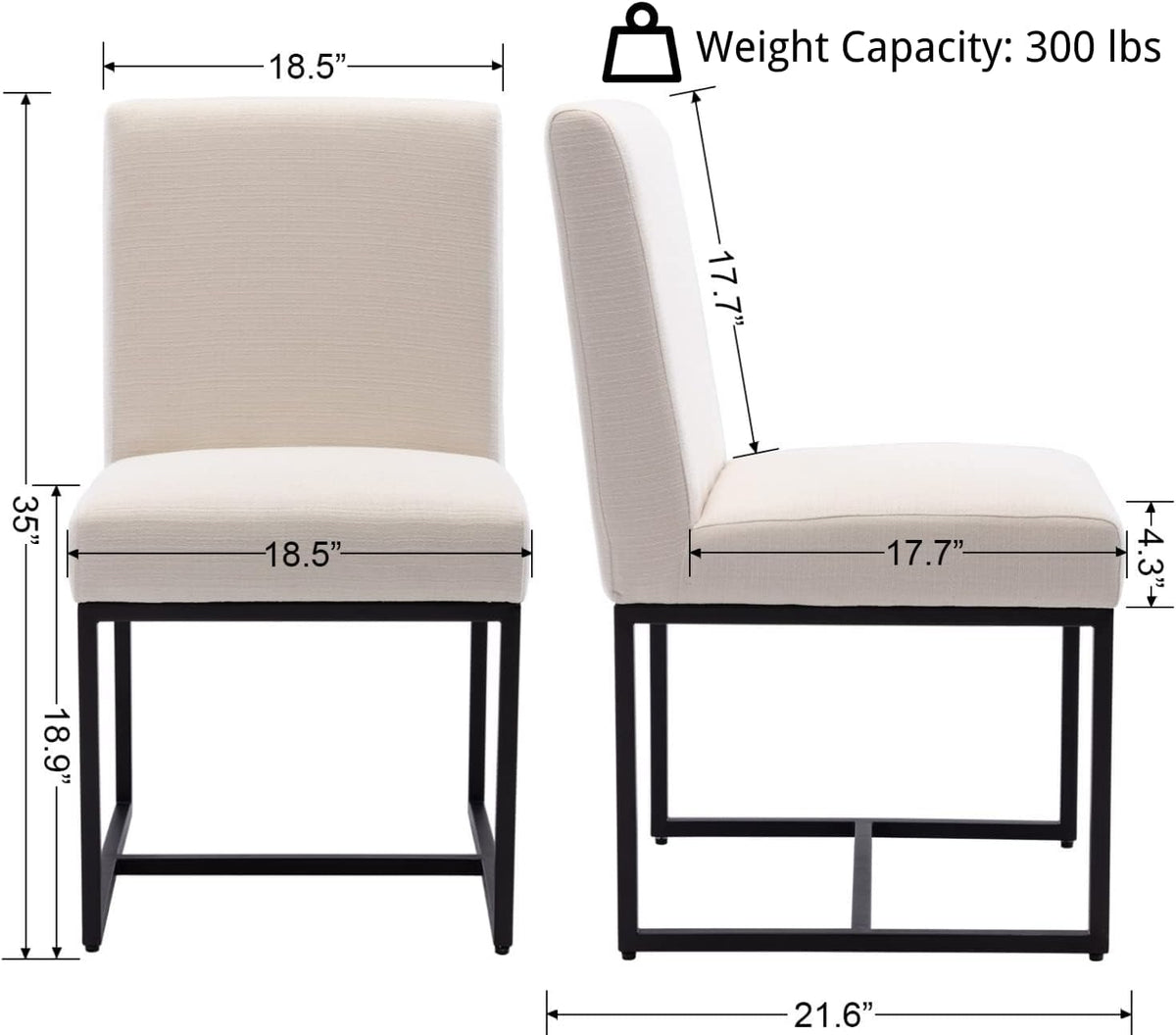 Shunzhi Upholstered Modern Dining Chairs Set of 6 Linen Mid Century Dining Room Chairs Armless Side Chair Comfy Kitchen Chairs with Black Metal Base for Living Room/Kitchen,Cream,6PCS