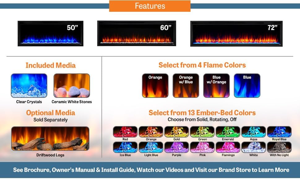 SimpliFire 60-Inch Allusion Platinum Linear Electric Fireplace (SF-ALLP60-BK)