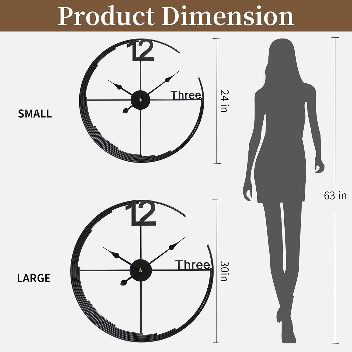 Large Wall Clock,Modern Minimalist Wall Clock Round Silent Non-Ticking Battery Operated Decorative Clocks for Living Room/Entryway/Kitchen/Bedroom/Office/Home Metal Wall Decor 24 inch