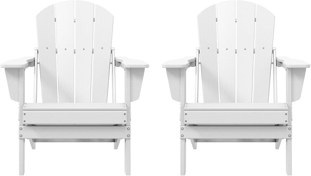 WO Home Furniture Laguna Folding Adirondack Chairs Set of 2, HDPE Patio Chair, All Weather Use Fire Pit Chair for Outdoor Garden, Backyard, Deck, Pool, White