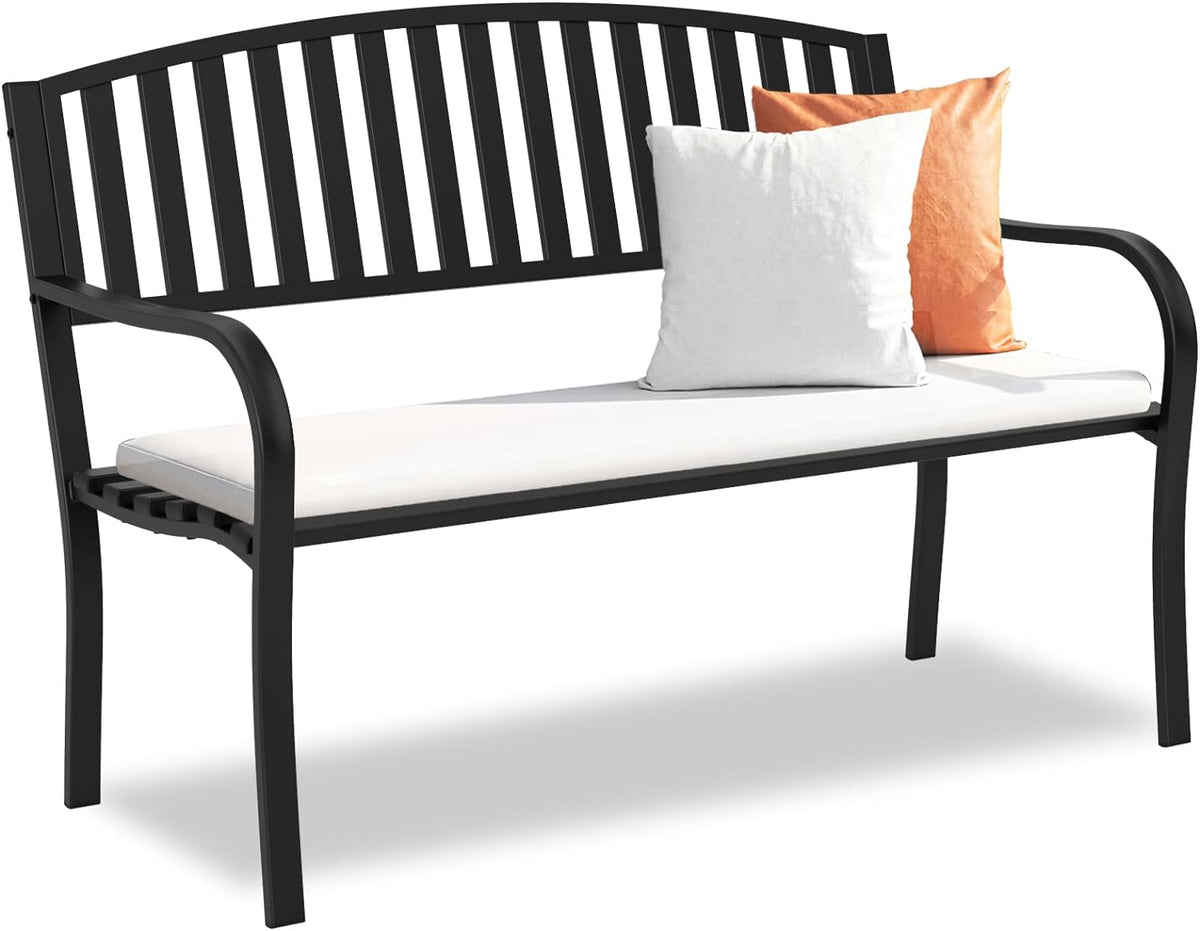Outdoor Bench Garden Bench, Weatherproof Anti-Rust Heavy-Duty Outside Benches Clearance, Wrought Iron Metal Bench for Front Porch, Patio, Park