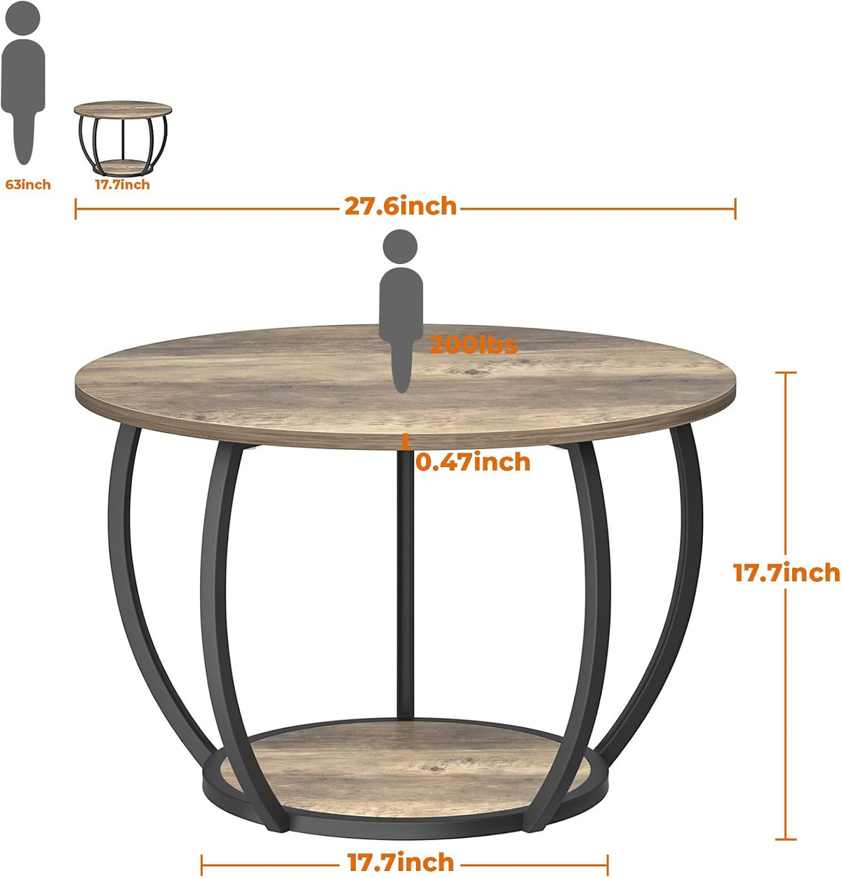 GreenForest Small Round Coffee Table Living Room