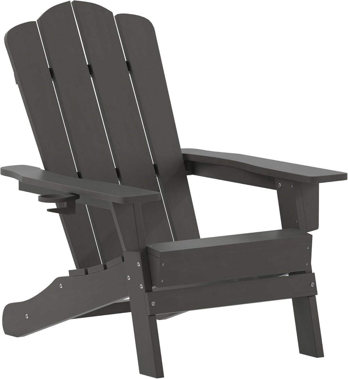Flash Furniture Newport Adirondack Chair with Cup Holder, Weather Resistant Poly Resin Adirondack Chair, Gray