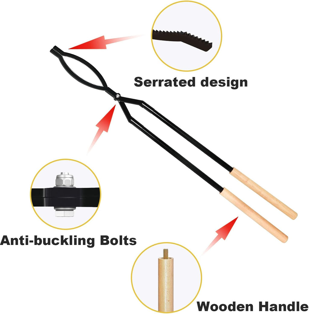 42" Fire Log Grabber & Fire Poker Set with Storage Bag, Portable Detachable