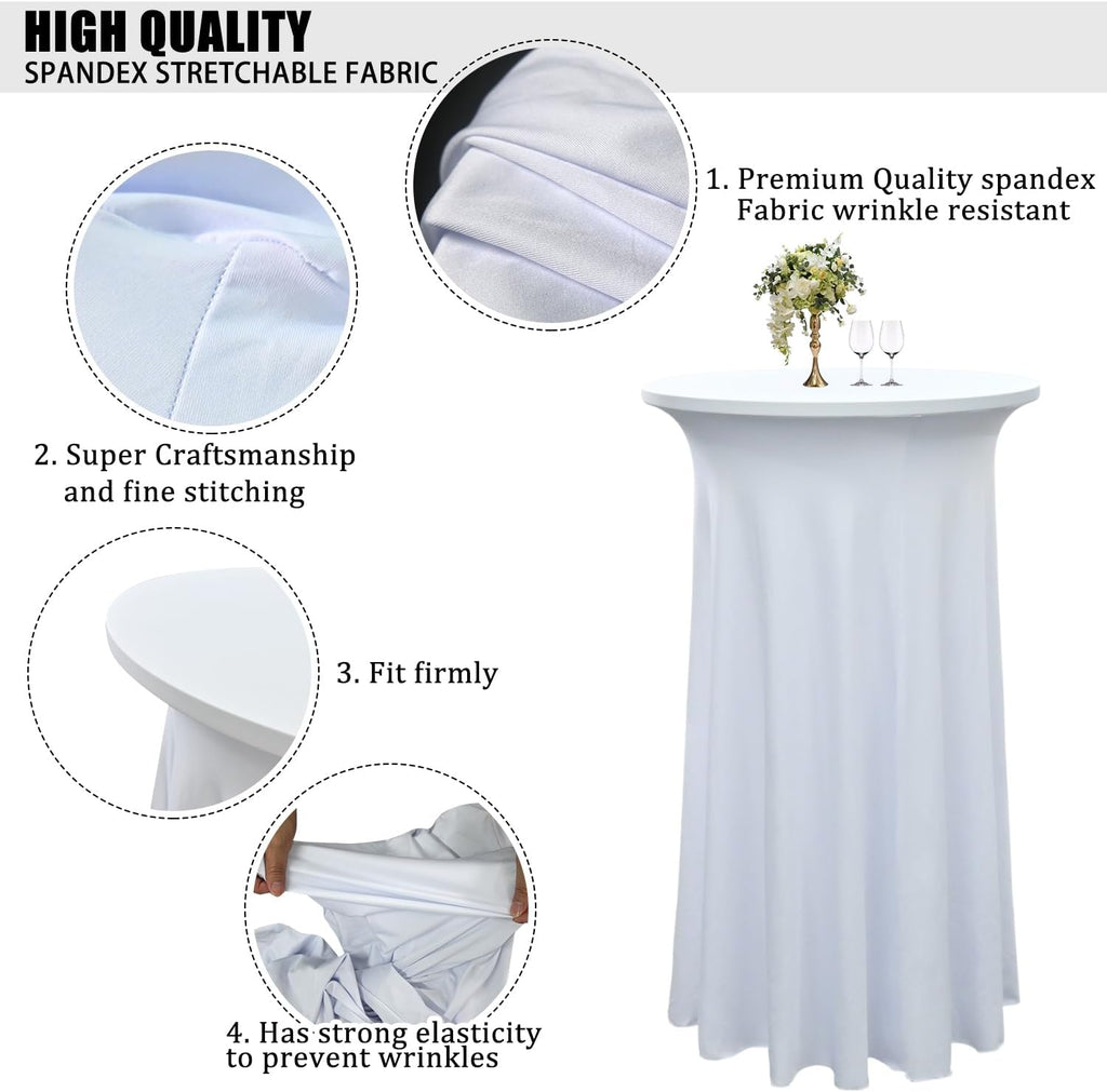 4 Pack 24"x43" White Spandex Cocktail Table Skirt, Fits 24" Round Tables