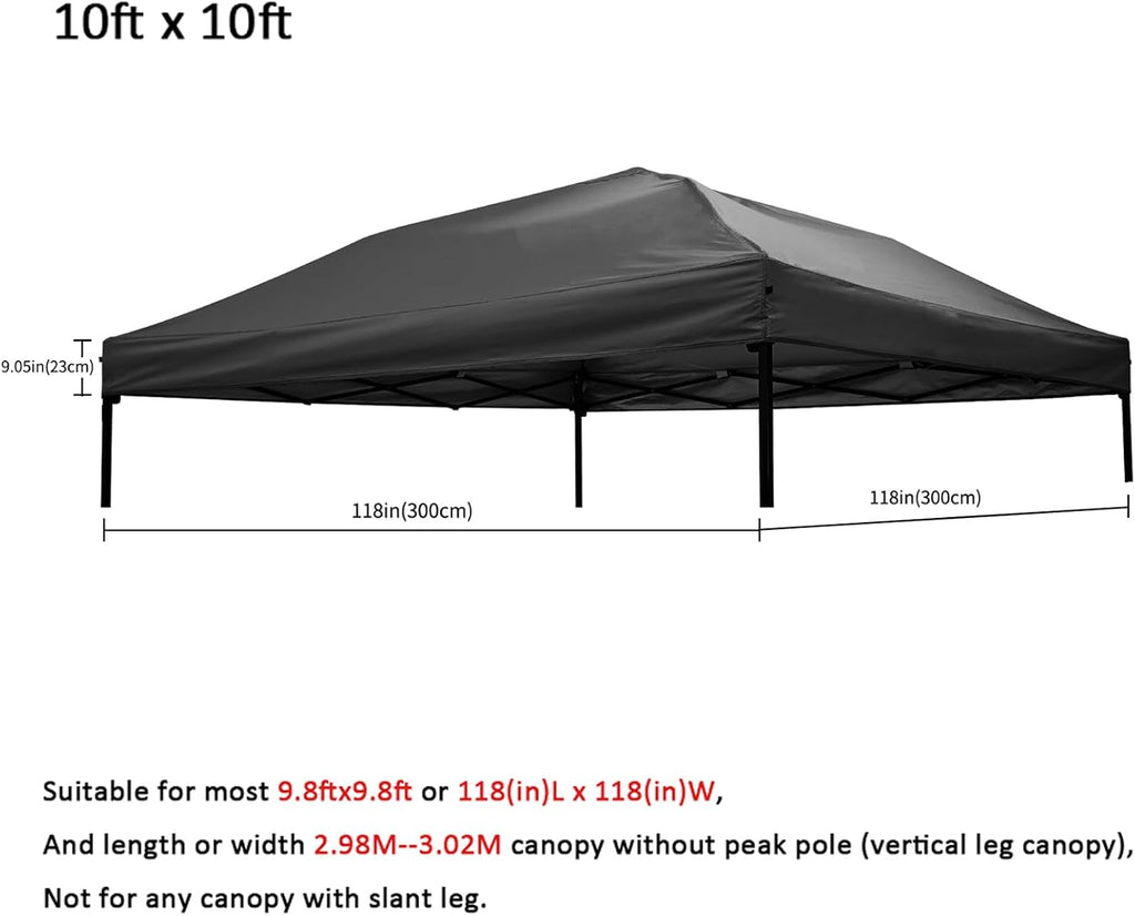 10x10 Canopy Replacement Top,300D Waterproof Pop Up Canopy Tent Cover for Straight Leg Frame,Silver Coated UV Protection,Hook & Loop Easy Setup,Top Cover Only,Frame Not Included,Black