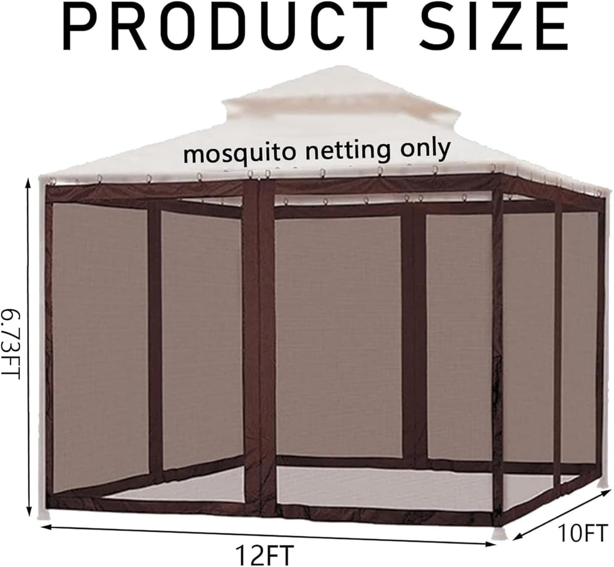 Gazebo Universal Replacement Mosquito Netting,10' x 12' Outdoor Canopy Net Screen 4-Panel Sidewall Curtain, with Zippers，Excluding Gazebo (Brown)