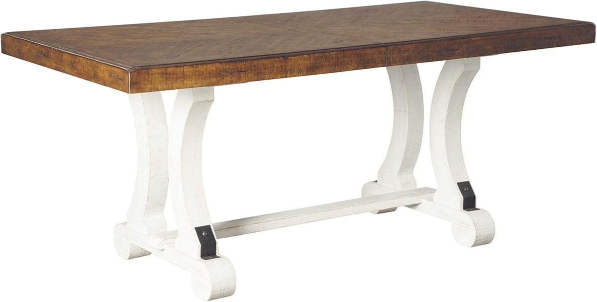 Signature Design by Ashley Valebeck Farmhouse Rectangular Extension Dining Table, Fits up to 8, White & Brown Valebeck Vintage Farmhouse Cushioned Dining Chair, 2 Count, Whitewash