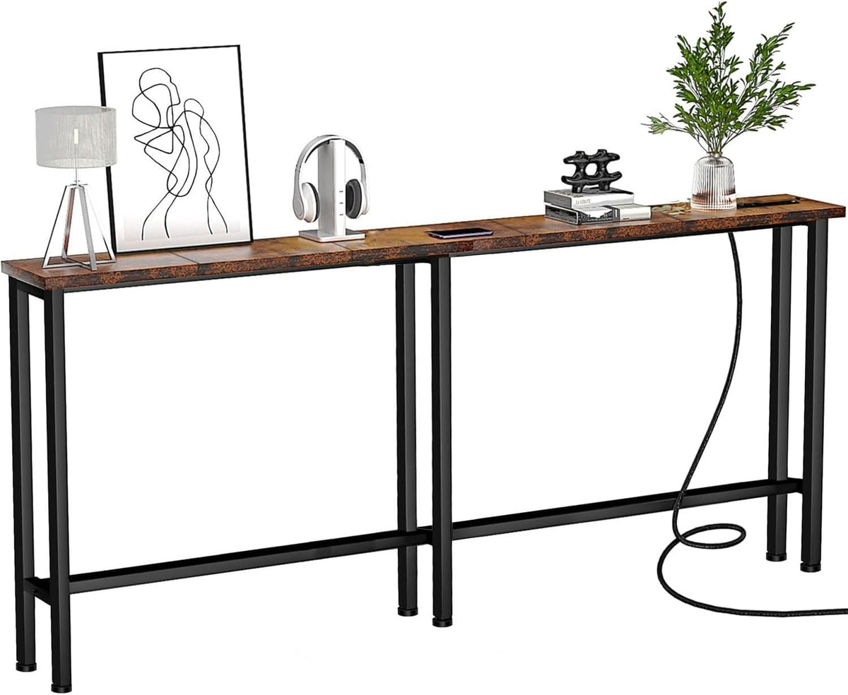Keelian 70" Narrow Console Sofa Table with Power Outlets & 2 USB Ports