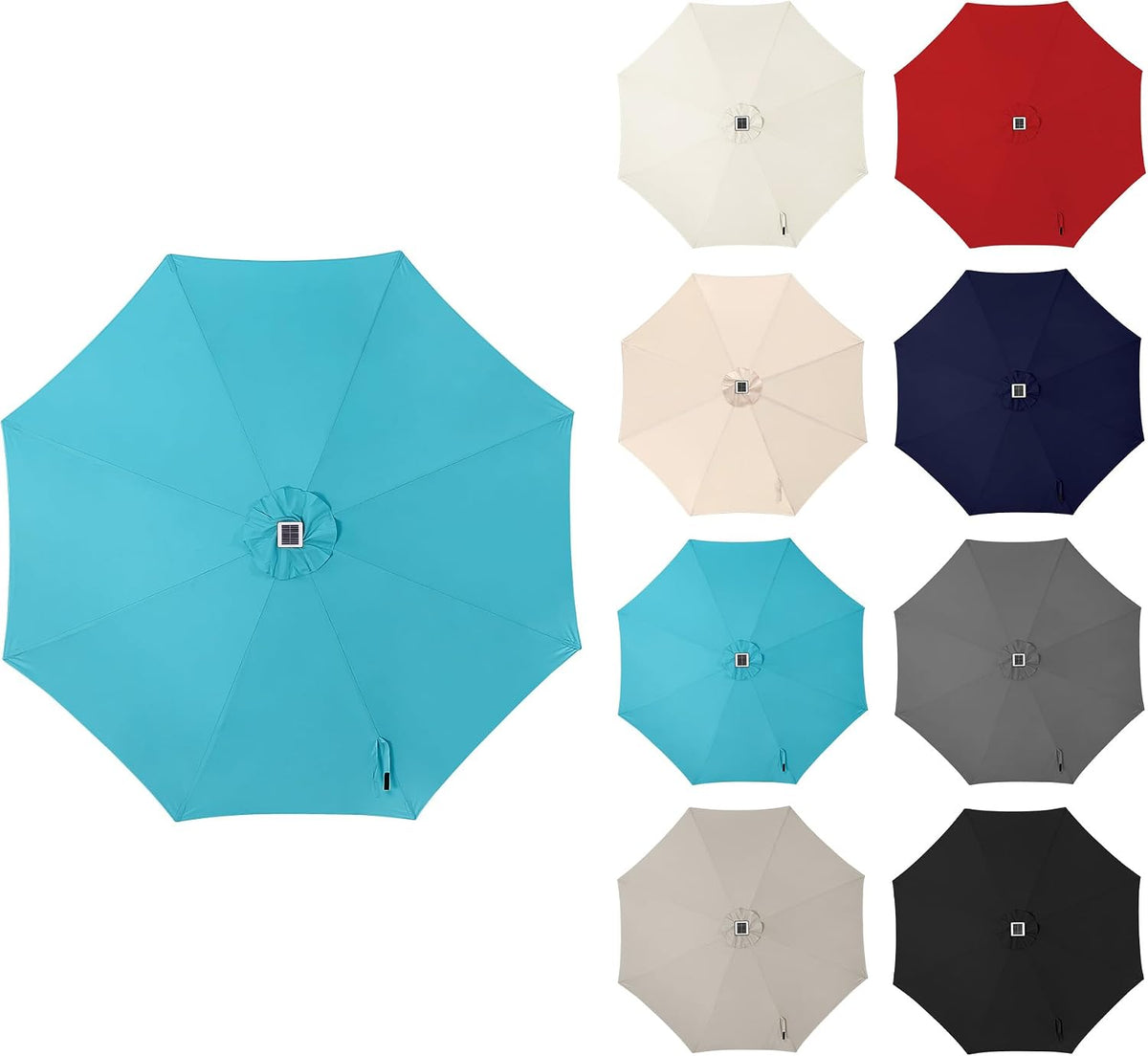 Solar Patio Umbrella with Centre Light, 9 ft Aqua Blue