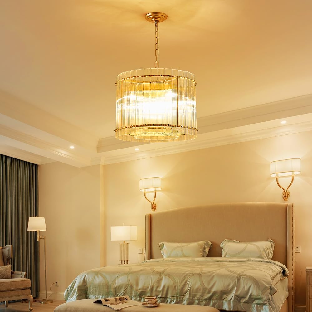 Saint Mossi 22045 Pendant Chandeliers, Mid-Modern Modern Design, Perfect for Living Space, 8 x E12 Sockets, D19'' x H14'', Adjustable Max Height 78", Glass Shade & Gold Finish Metal Frame