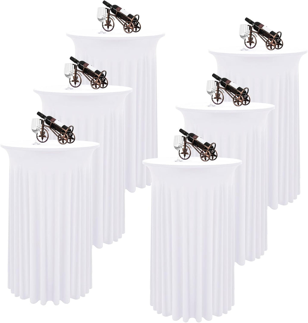 6 Packs White Round Cocktail Table Skirt 24"x 43"