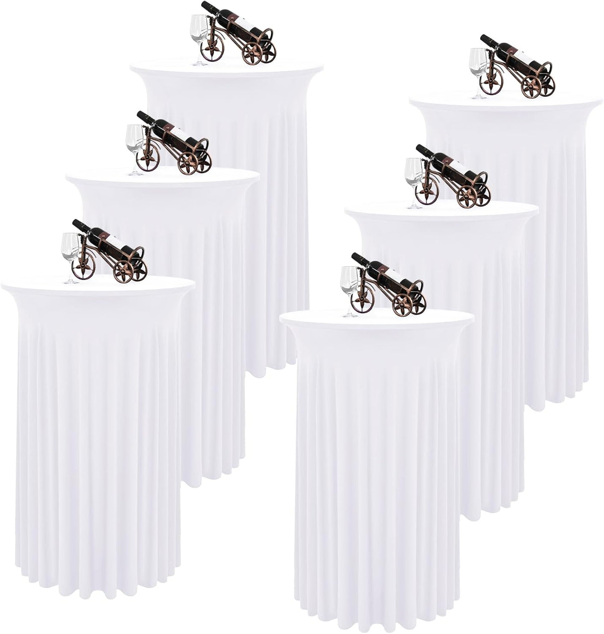 6 Packs White Round Cocktail Table Skirt 24"x 43"