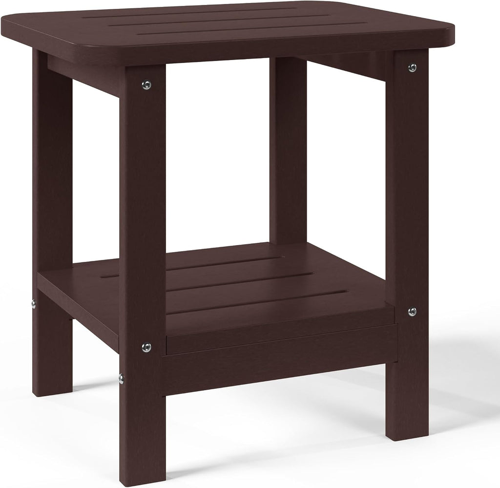 WestinTrends Aruba 2-Tier Outdoor HDPE Modern Adirondack Square Patio Side Table, Dark Brown