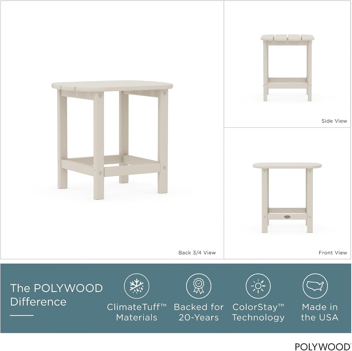 POLYWOOD SBT18SA South Beach 18" Outdoor Side Table, Sand