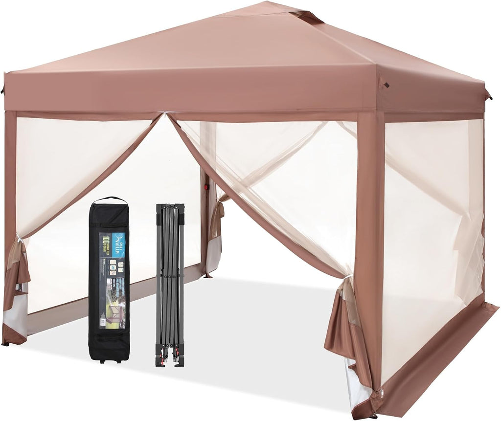 PHI VILLA 10x10 Pop Up Canopy Tent with Netting, Easy Tents Instant Shade