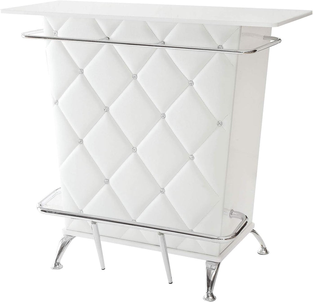 Benzara BM181080 Contemporary Style Leatherette Padded Bar Table with Button Tufting White