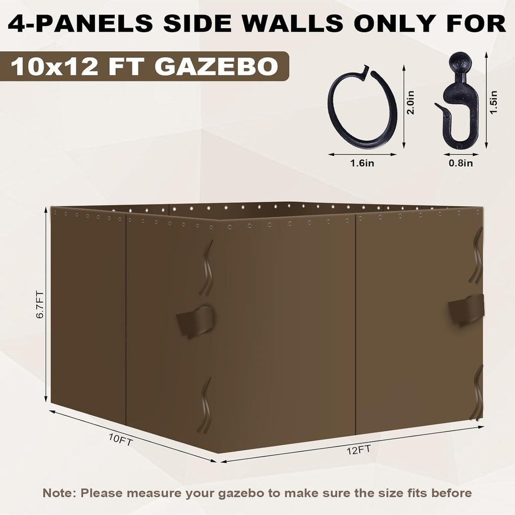slashome 10x12 Gazebo Curtains Outdoor Waterproof, 4 Panel Sidewalls, Mocha