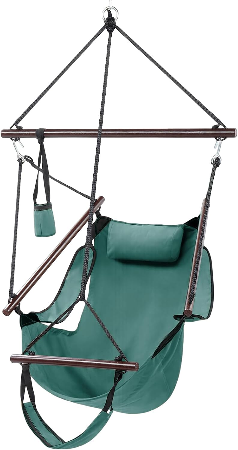 ONCLOUD Upgraded Unique Hammock Hanging Sky Chair, Air Deluxe Swing Seat with Rope (Green)