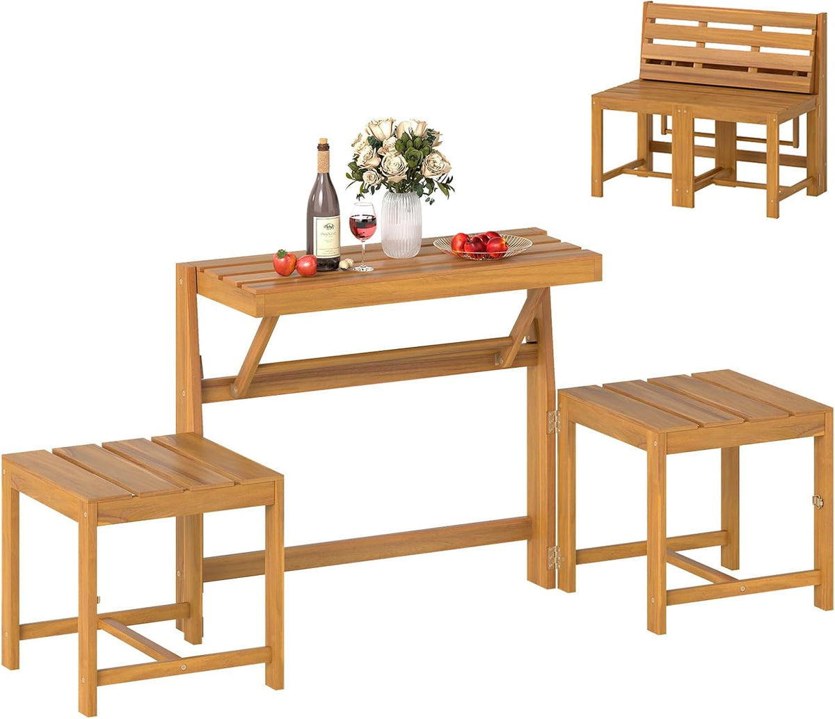 HAPPYGRILL 3-in-1 Acacia Wood Outdoor Dining Table Bench Set