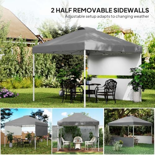 Outsunny 10' x 10' Pop Up Canopy Tent with 2 Half Sidewalls UV50+ Dark Gray