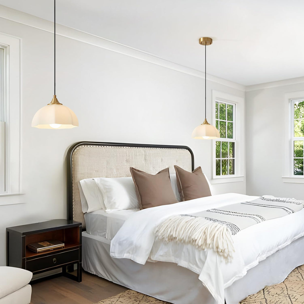 milk glass pendant light 2-pack, brushed gold dome, view 9