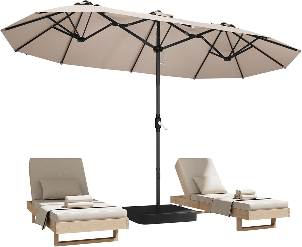 15ft Patio Umbrella with Base,Large Double-Sided Rectangular Umbrella,Beige
