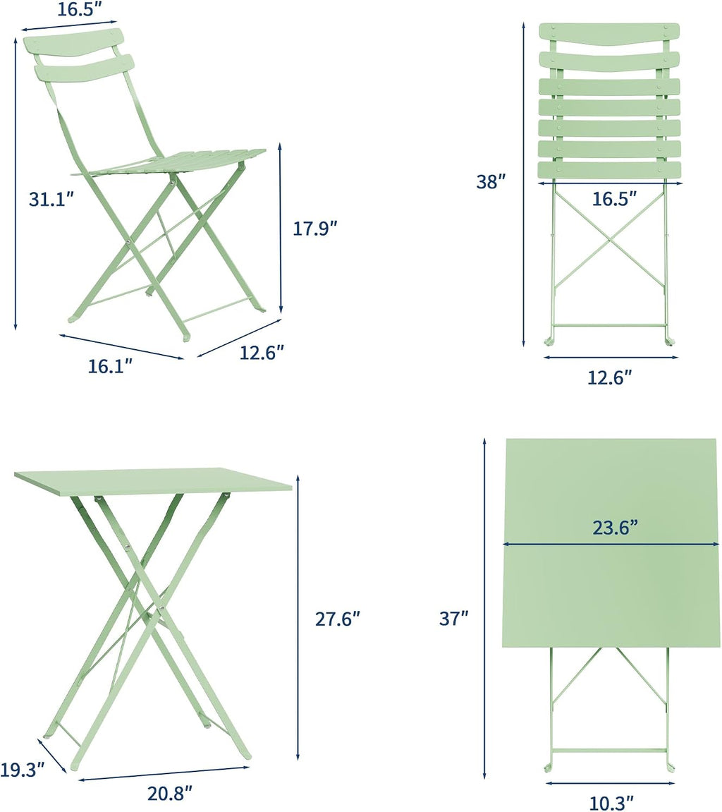 IDEALHOUSE Bistro Table and Chairs Set of 2, Folding Design, Green