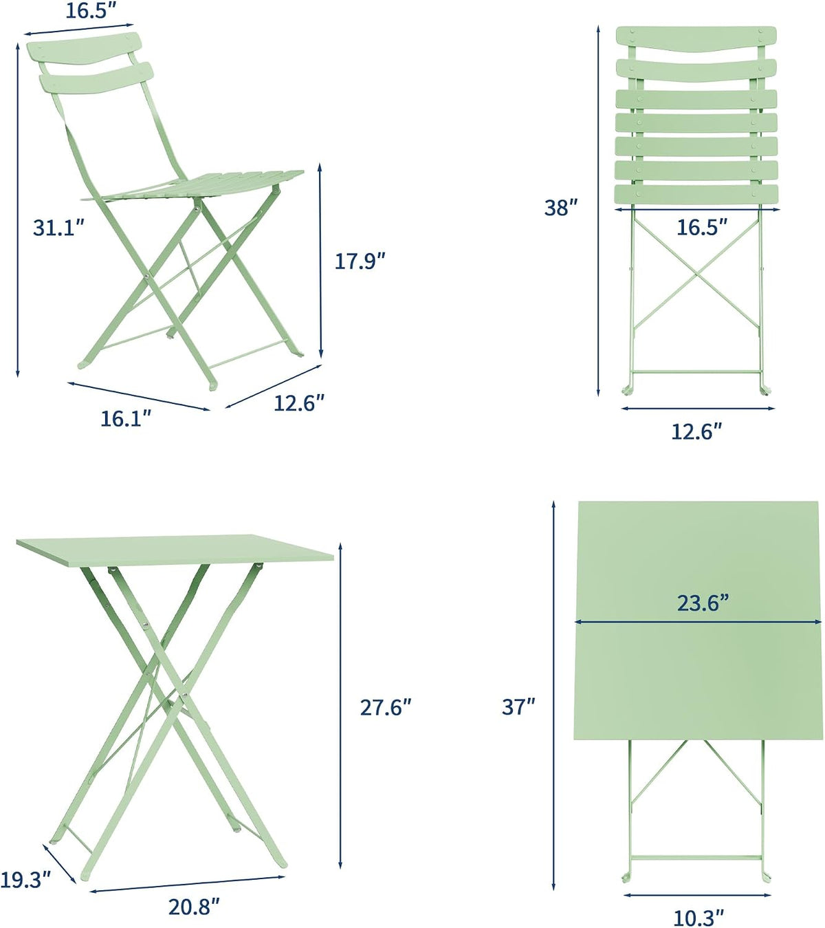 IDEALHOUSE Bistro Table and Chairs Set of 2, Folding Design, Green
