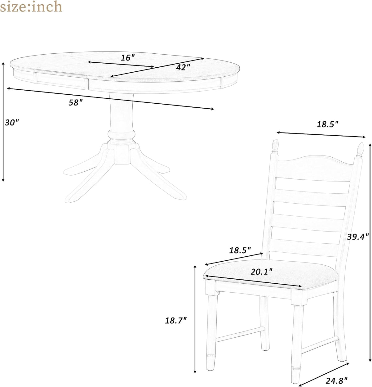 LUMISOL 5-Piece Solid Wood Dining Table Set for 4, Farmhouse Kitchen Table Set with Extendable Round Table & 4 Upholstered Chairs for Kitchen, Dining Room, Small Space, Antique White