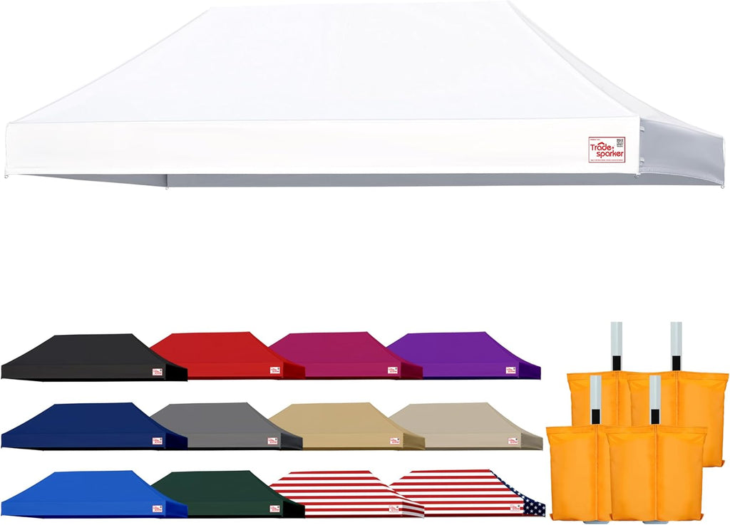 Tradesparker 10x20 Commercial Pop Up Canopy Replacement Top-Windproof D-Rings+Banner Grommets+Loop Pile Wall System,Ez Canopy Cover ONLY-Frame/Side Walls NOT Included(White)