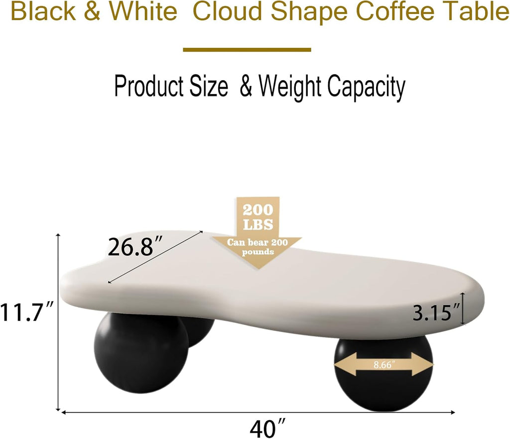 40" Modern Coffee Table Cloud Shape Low Center Table Cute Irregular