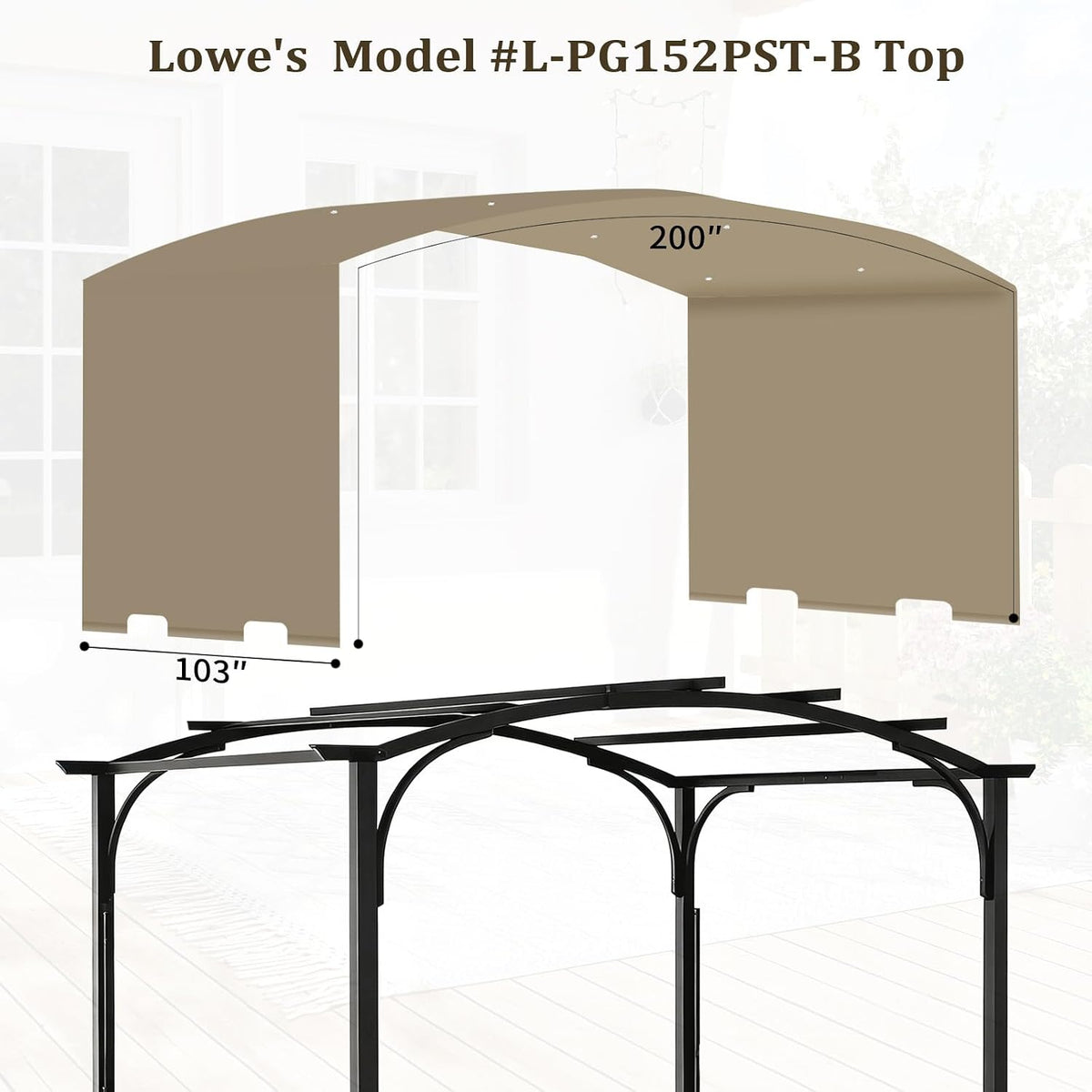 slashome 200" x 103" Pergola Replacement Canopy, Fits L-PG152PST-B, Khaki