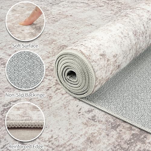 5x7 Area Rugs for Living Room Large Washable Abstract Rug Beige Grey